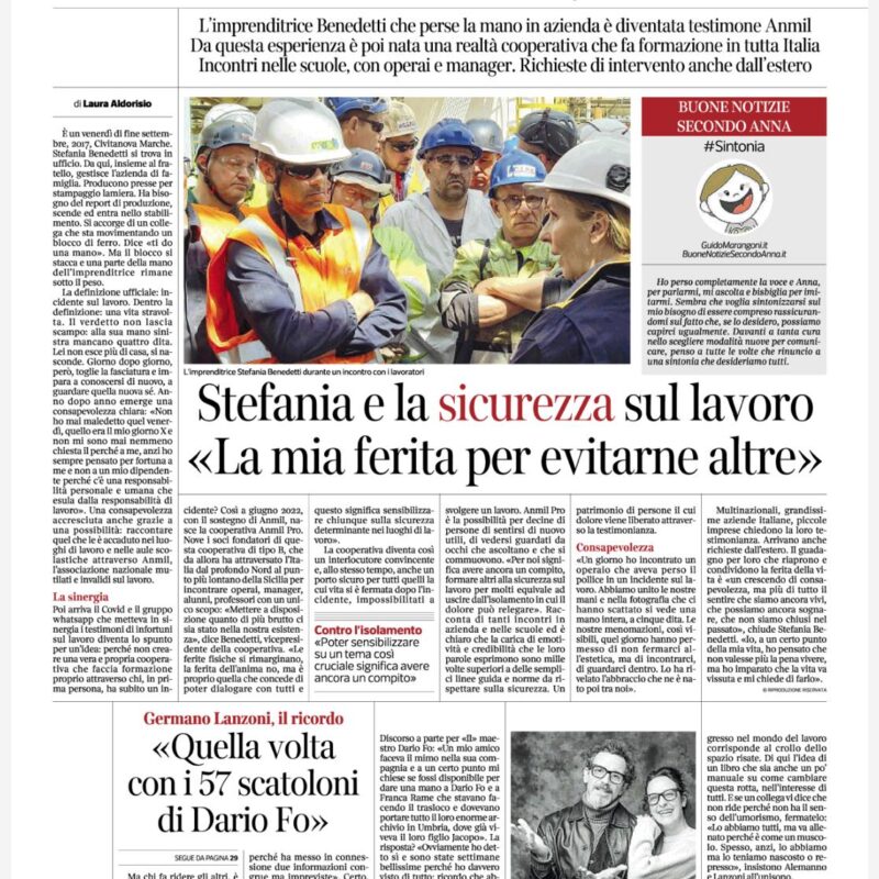 In Evidenza sulla Stampa: “La mia ferita per evitarne altre” – L’Impegno per la Sicurezza sul Lavoro